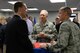 Lt. Gen. John Thompson, Air Force Life Cycle Management Center commander, and Maj. Gen. Craig Olson, C3I and Networks program executive officer, speak with Charlie Benway, Air Force Materiel Command Community Liaison Program member, during a community leader breakfast at Hanscom Air Force Base, Mass., Aug. 5, 2015. Thompson hosted the event for congressional, state and local leaders to express appreciation for their support and provide a forum for further relationship building. (U.S. Air Force photo by Linda LaBonte Britt)
