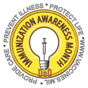 August is National Immunizations Awareness Month. U.S. Service members are required to remain up-to-date on their current vaccinations as it could affect their readiness status. (Department of Defense courtesy graphic)