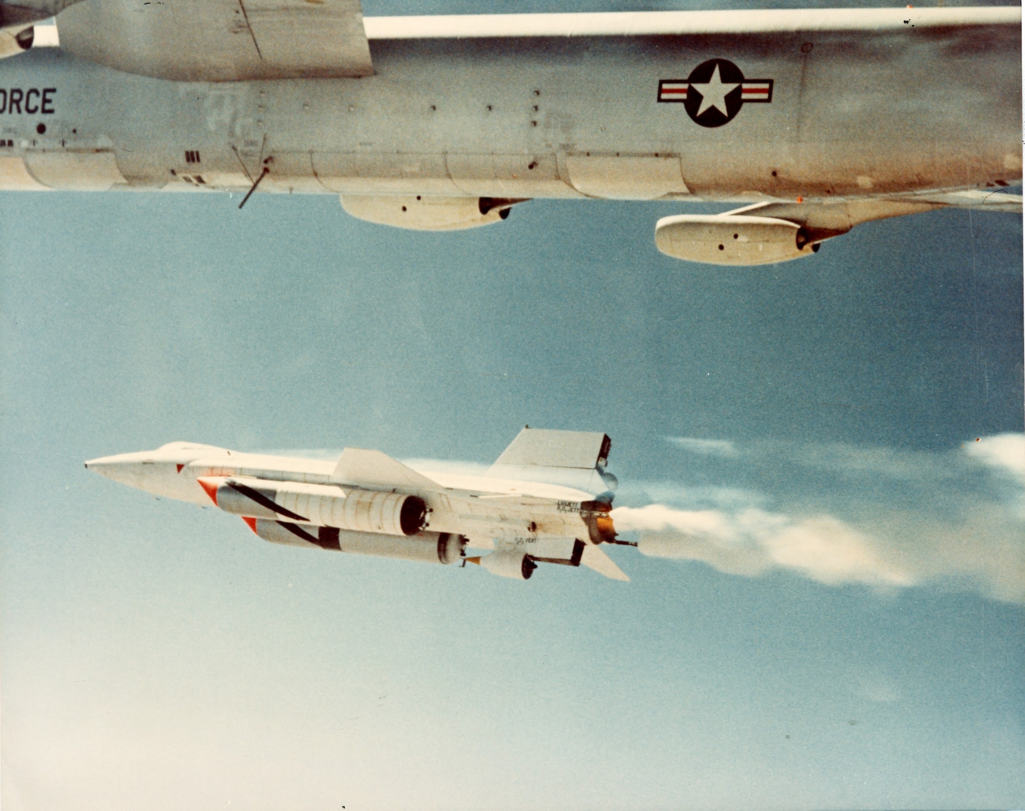 North American X-15A-2 dropped by a NASA Boeing NB-52 mothership.(U.S. Air Force photo)