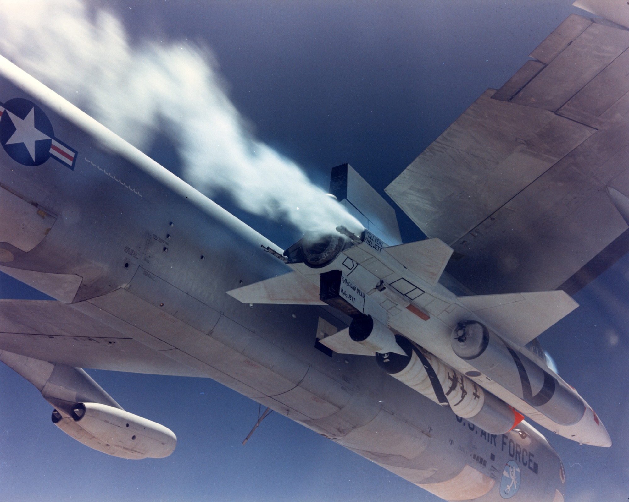 North American X-15A-2 carried by a NASA Boeing NB-52 mothership.(U.S. Air Force photo)