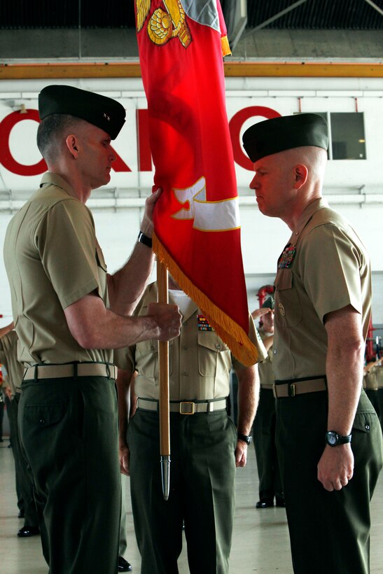 Major Gen. Gary L. Thomas assumes command of 2nd Marine Aircraft Wing from Brig. Gen. Paul J. Rock Jr., at Marine Corps Air Station Cherry Pont, North Carolina, Aug. 7, 2015. Thomas is the commanding general of 2nd MAW, and Rock is the director of policy and strategy with United States Southern Command.