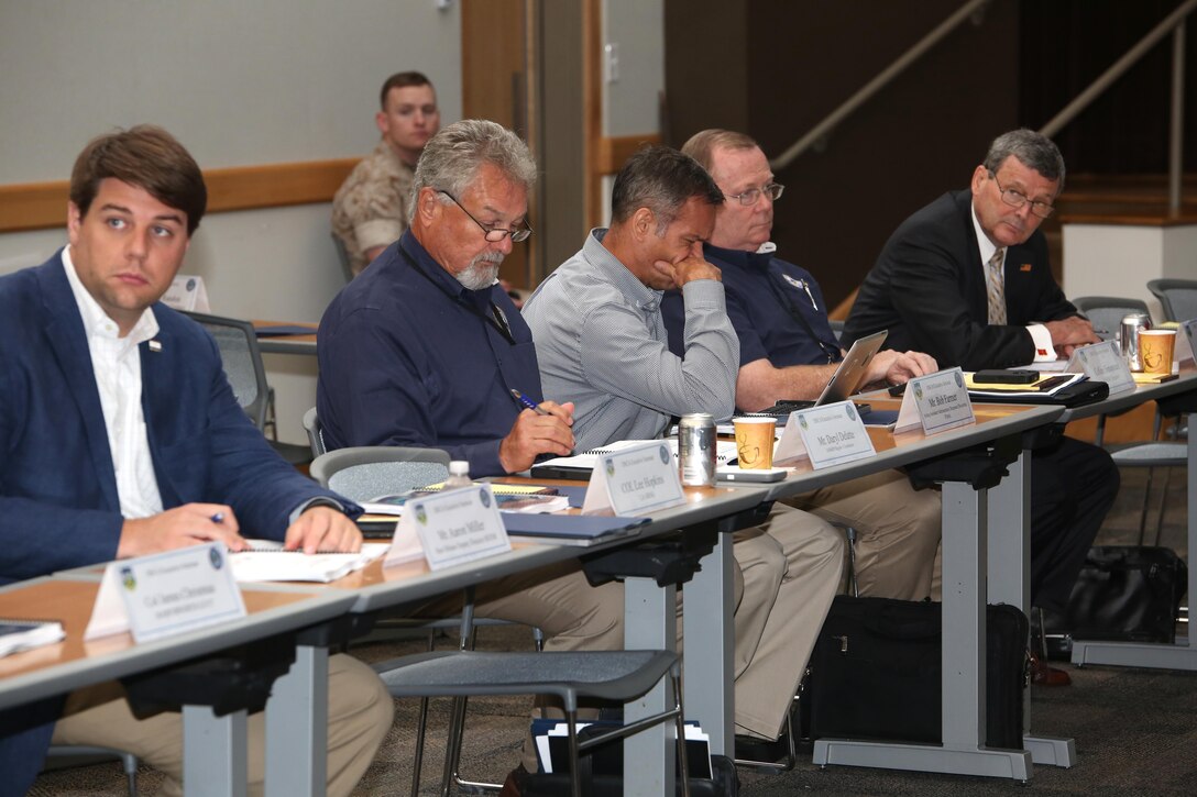 NEW ORLEANS –Senior military and civilian leaders attend a Defense Support of Civil Authorities seminar at the Federal City auditorium Aug. 5, 2015. The seminars focus on events that are likely to happen in the area they occur. With this seminar taking place in Louisiana, the attention focused on hurricane response and coordination, using Hurricane Katrina as a reference. (U.S. Marine Corps Photo by Cpl. J. Gage Karwick/Released)