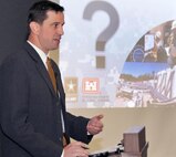 Matt Thompson, chief of the Utility Monitoring and Control Systems (UMCS) Project Management Branch, answers contractor questions during the UMCS Technical and Programmatic Support Services (TPSS) Multiple Award Task Order Contract (MATOC) post-award kickoff meeting Aug. 4 at Huntsville Center. Awarded May 21 to five businesses, the new $150 million shared capacity UMCS TPSS MATOC provides customers additional technical and support service capabilities through Huntsville Center's UMCS and Electronic Security Systems programs.