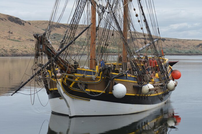 The Lady Washington approaches McNary Lock and Dam in a 2013 trip. Another pass through McNary is scheduled for Aug. 10, 2015.