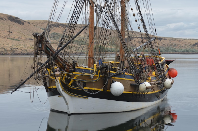 The Lady Washington approaches McNary Lock and Dam in a 2013 trip. Another pass through McNary is scheduled for Aug. 10, 2015.