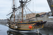 The Lady Washington approaches McNary Lock and Dam in a 2013 trip. Another pass through McNary is scheduled for Aug. 10, 2015.