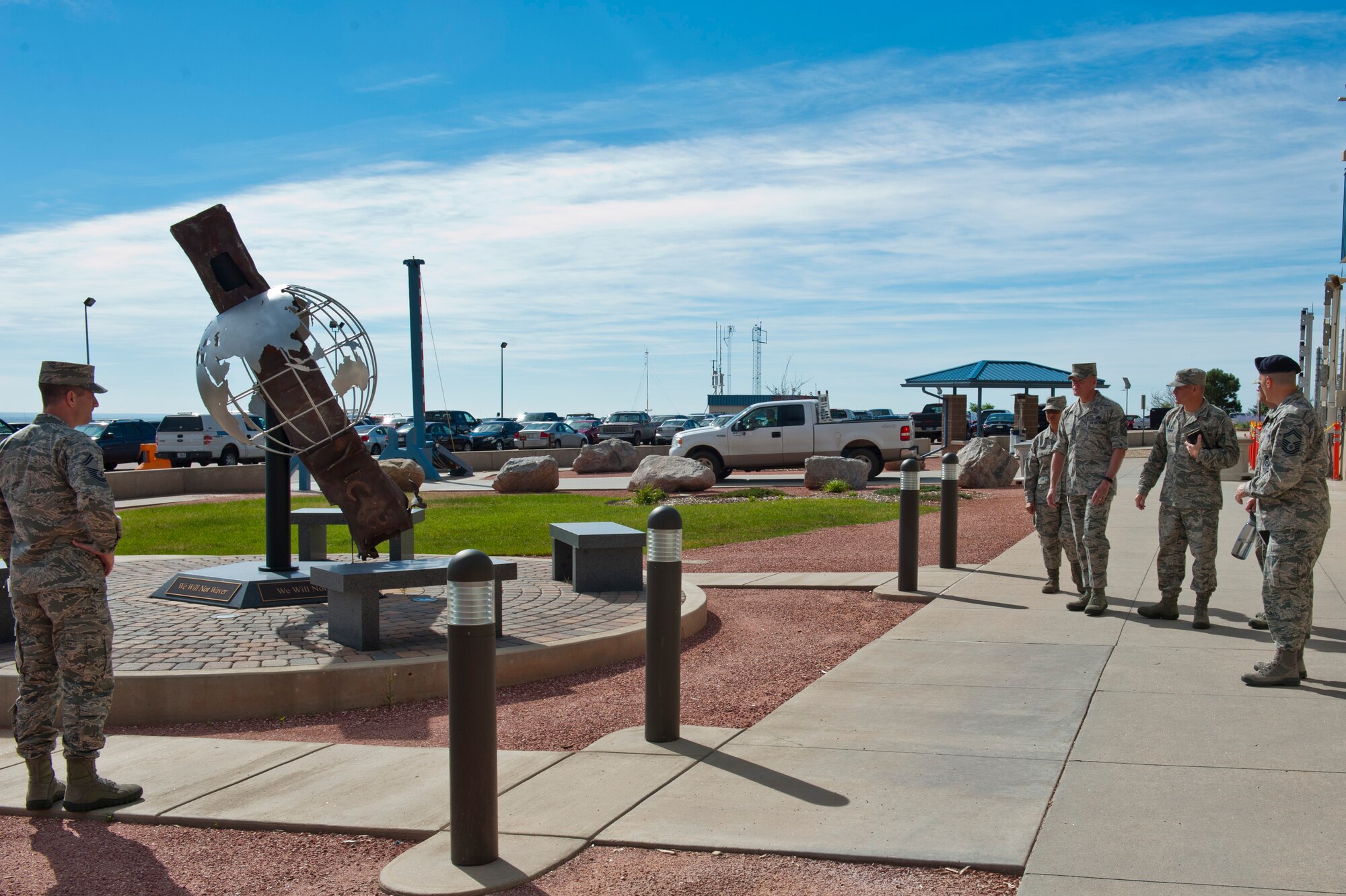 CHEYENNE MOUNTAIN AIR FORCE STATION, Colo.  – Chief Master Sgt. of the Air Force James Cody views the 9/11 memorial at Cheyenne Mountain Air Force Station, Aug. 6, 2015. Cody was at CMAFS to visit with Airmen and get his first tour of “America’s Fortress.” He also held an enlisted call to discuss the changes taking place throughout the Air Force and answer any questions. (U.S. Air Force photo by Airman 1st Class Rose Gudex)