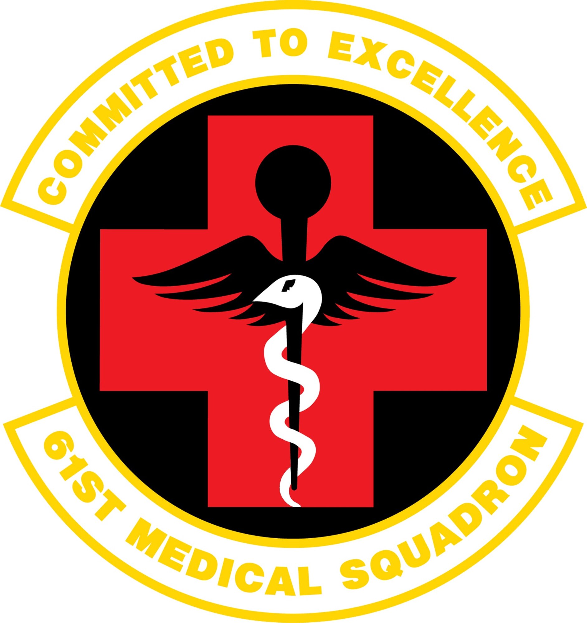 61st Medical Squadron shield (updated), Los Angeles Air Force Base, El Segundo, Calif.  In accordance with AFI 84-105, chapter 3, commercial reproduction of this emblem is NOT authorized without permission of the organization's commander. 