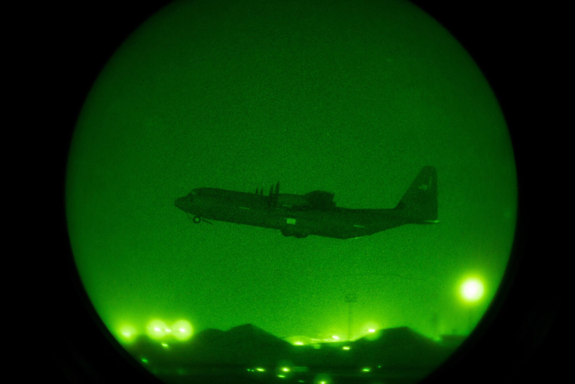 A U.S. Air Force C-130J Super Hercules aircraft takes off from Bagram Airfield, Afghanistan, after receiving maintenance from the 455th Expeditionary Aircraft Maintenance Squadron, Aug. 7, 2015. The 455th EAMXS ensure Super Hercules on Bagram are prepared for flight and return them to a mission-ready state once they land. (U.S. Air Force photo by Tech. Sgt. Joseph Swafford/Released)