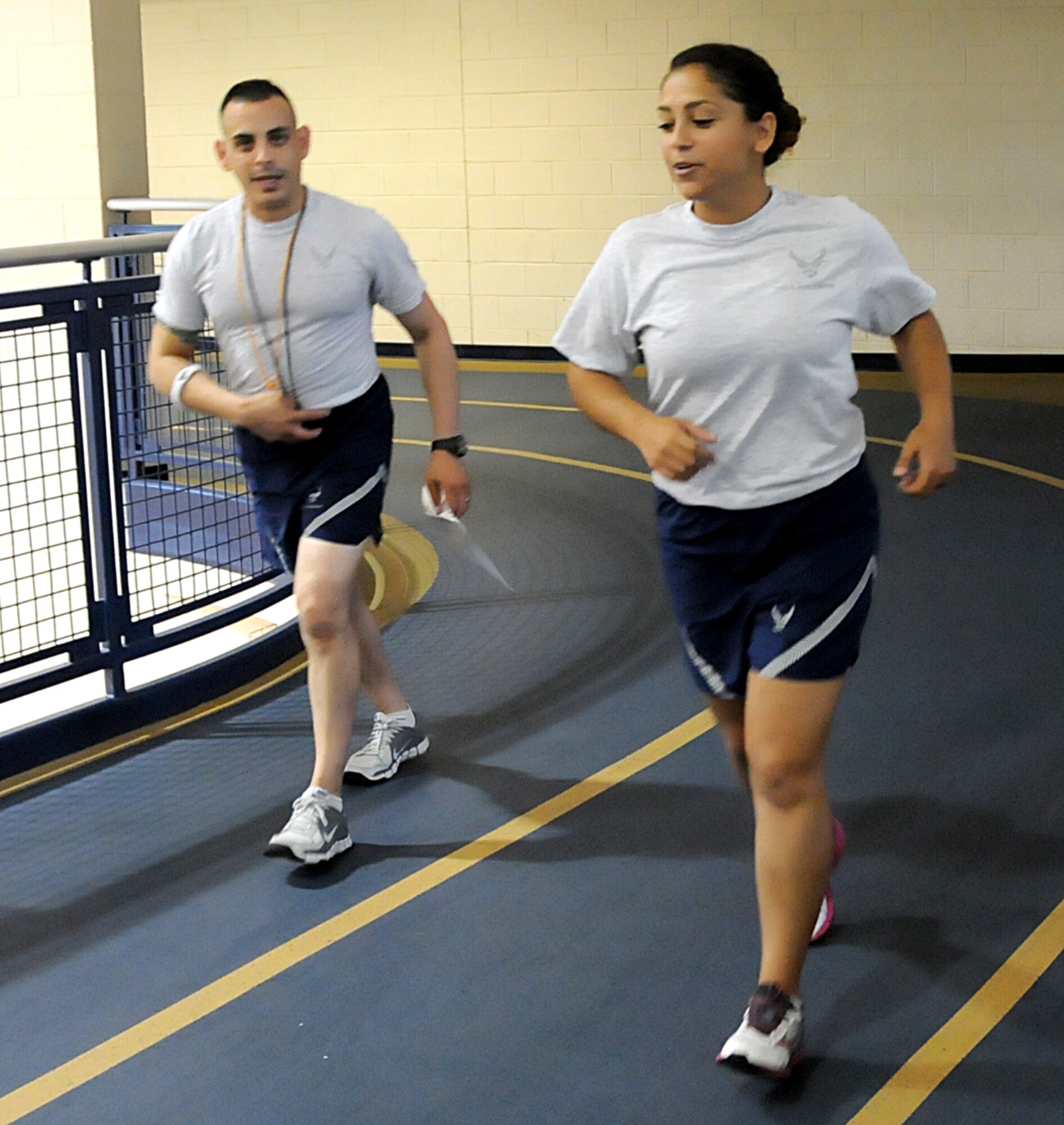 The 192nd Fighter Wing Unit Fitness Program conducted its first “Running Clinic Rx” for service members at Joint Base Langley-Eustis, Virginia, July 18, 2015. The clinic began with a classroom briefing that presented tips and techniques for the proper running form, running shoes for different foot types, and good overall health habits. The techniques presented were meant to help Airmen prevent injury and improve on the running portion of the annual Physical Training test. (U.S. Air National Guard photo by Airman 1st Class Johnisa B. Roberts/Released)


