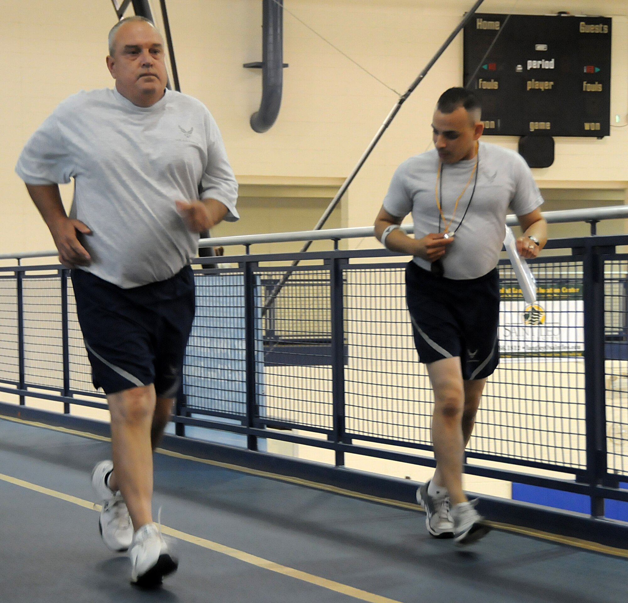 The 192nd Fighter Wing Unit Fitness Program conducted its first “Running Clinic Rx” for service members at Joint Base Langley-Eustis, Virginia, July 18, 2015. The clinic began with a classroom briefing that presented tips and techniques for the proper running form, running shoes for different foot types, and good overall health habits. The techniques presented were meant to help Airmen prevent injury and improve on the running portion of the annual Physical Training test. (U.S. Air National Guard photo by Airman 1st Class Johnisa B. Roberts/Released)


