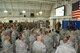 Gen. Frank Gorenc, U.S. Air Forces in Europe-Air Forces Africa commander, talks to airmen at the 174th Attack Wing during an All-Call at Hancock Field, August 8. Gorenc shared his thoughts with airmen on the Air Force values of commitment and excellence. (New York Air National Guard photo by Maj. Sandra Stoquert/Released) 