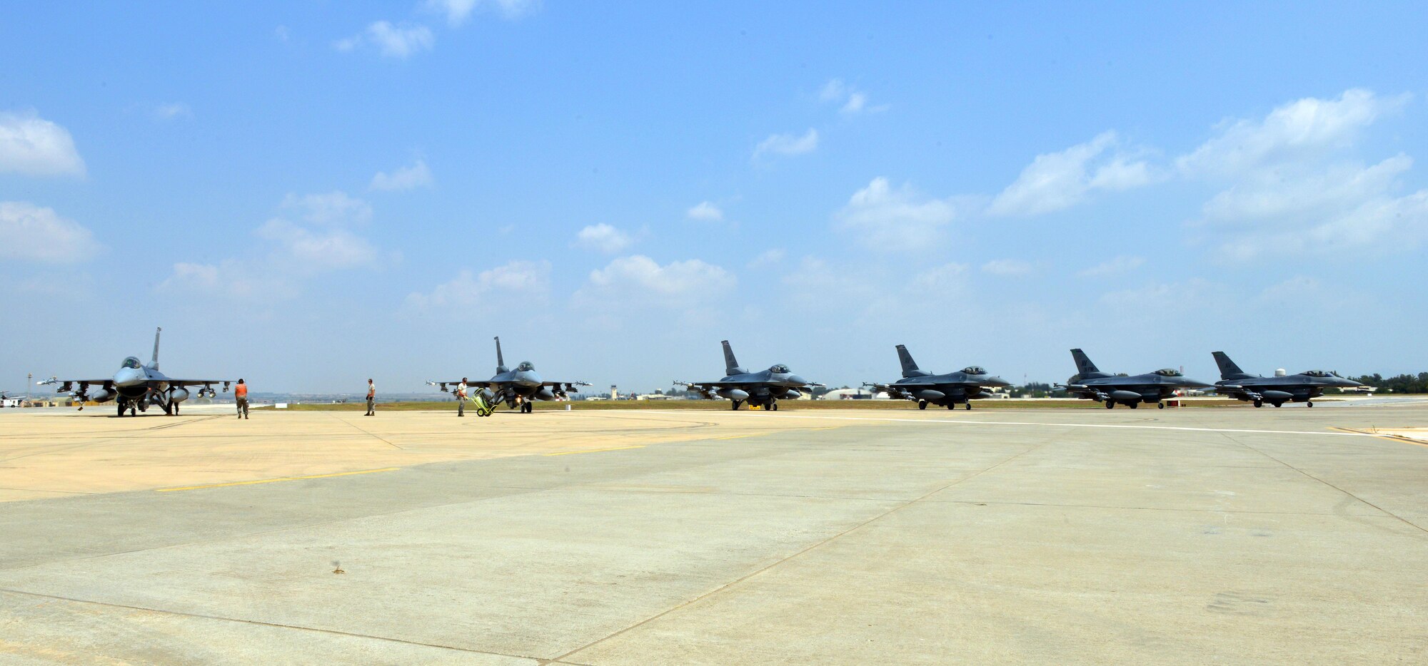 The U.S. Air Force deployed six F-16 Fighting Falcons from Aviano Air Base, Italy, support equipment and approximately 300 personnel to Incirlik Air Base, Turkey in support of Operation Inherent Resolve Aug. 9, 2015. This follows Turkey’s decision to host the deployment of U.S. aircraft conducting counter-ISIL operations. The U.S. and Turkey, as members of the 60-plus nation coalition, are committed to the fight against ISIL in pursuit of peace and stability in the region. (U.S. Air Force photo Senior Airman Michael Battles/Released)