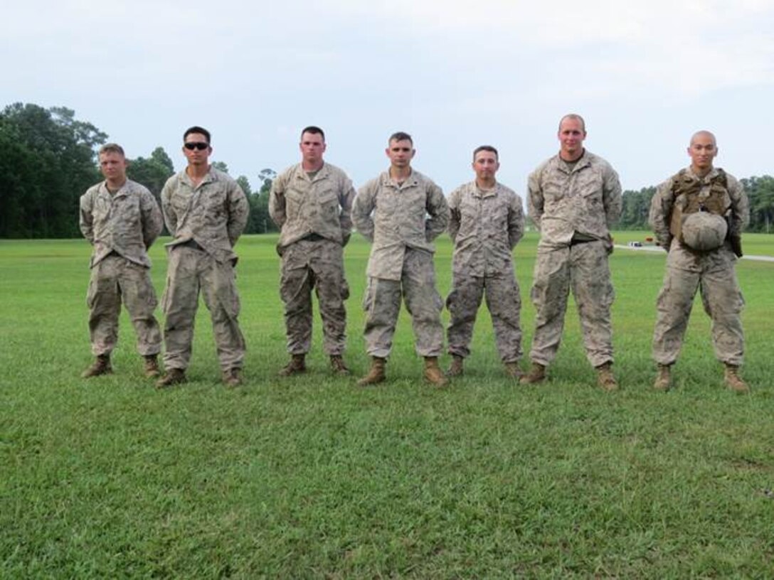 06 Aug 2015 - From left to right Alpha High Shooter LCpl Burbano, Didier O. shot a 342 with 1/8, Coach of the week Lance Corporal Glass, Mark D., Bravo High Shooter Sgt Newell, Timothy B. Shot a 342 with MWSS-272, Coach of the week Cpl Magruder, Stephen P., Charlie 2 high shooters on Charlie range
High Shooter SSgt Bouldin, Hollis E. shot a 339 with 2nd Recon BN and 1stLt Tan, David A. shot a 339 with VMM-264, Coach of the week Sgt Peterson, Nicholas L.