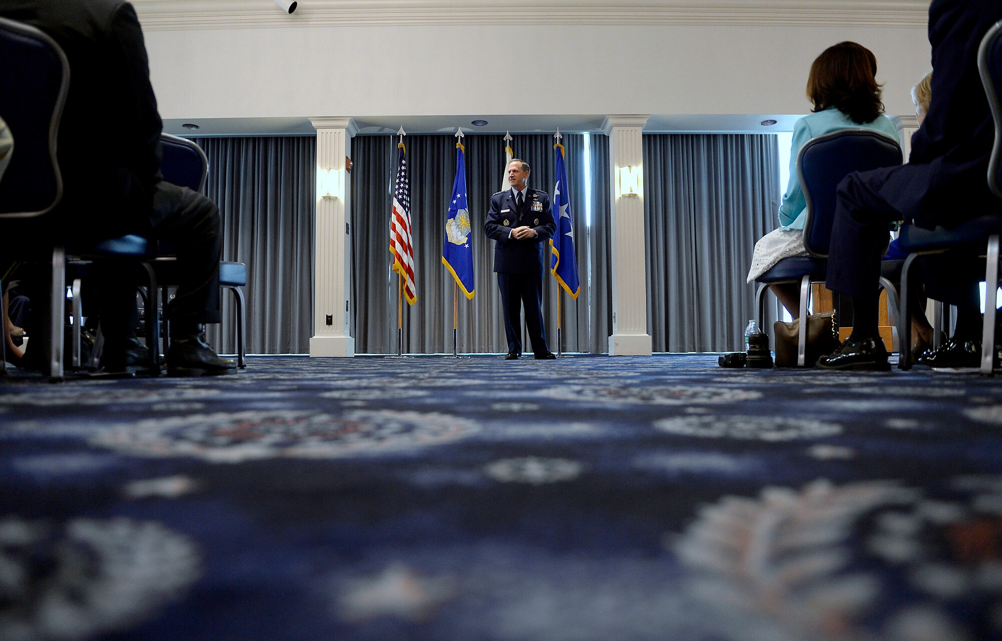 Gen. David L. Goldfein makes his remarks during his promotion ceremony Aug. 6, 2015, in Washington, D.C. Goldfein will become the Air Force's 38th vice chief of staff and most recently served as the director of the Joint Staff. (U.S. Air Force photo/Scott M. Ash)