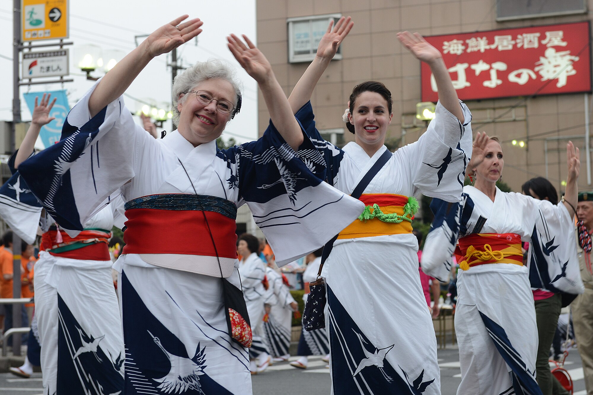 Yokota's Tanabata Dancers take part in the Tanabata Festival in Fussa City, Japan, Aug. 7, 2015. The group was established in 1973 to promote goodwill and friendship with the Japanese by learning traditional dances and joining in Japanese festivals (U.S. Air Force photo by Senior Airman David C. Danford/Released)