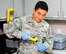 Airman 1st Class Rolando Chavez, 14th Medical Operations Squadron Bioenvironmental Technician, uses a chemical identification system to check for contaminate vapors Aug. 5 at Columbus Air Force Base, Mississippi. The instrument makes it faster for users to detect and identify toxic industrial chemicals and chemical warfare agents right at the scene of an incident. (U.S. Air Force photo/Senior Airman Kaleb Snay)