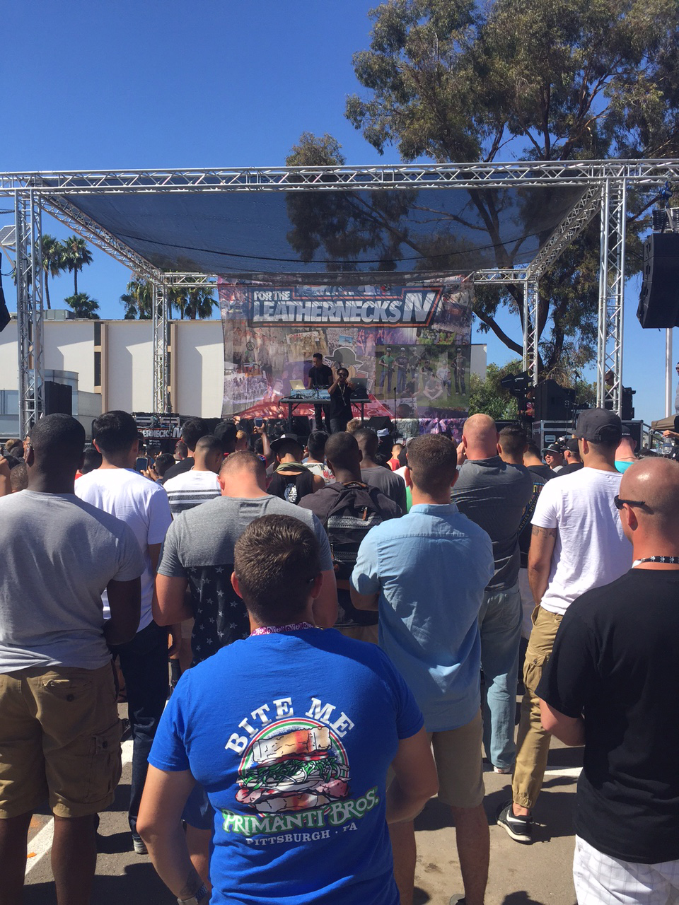Lupe Fiasco, singer, performs for service members aboard Marine Corps Air Station Miramar, California, August 8. Fiasco performed as part of “For the Leathernecks IV,” an event put together by MCAS Miramar’s Single Marine Program. (U.S. Marine Corps photo by Lance Cpl. Kimberlyn Adams/Released)