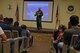 Air Force Col. Mark D. Auer, 121st Air Refueling wing commander, speaks to members of the Individual Ready Reserve during a muster held July 31, 2015 at Rickenbacker Air National Guard Base, Ohio. IRR members are veterans that have time remaining on their statutory military service obligation of eight years and are required to participate in an annual screening until their remaining service time is completed. (U.S. Air National Guard photo by Airman Ashley Williams)