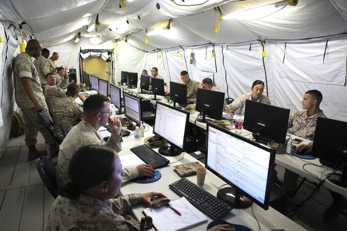 Marines and sailors with Headquarters Regiment, 2nd Marine Logistics Group, conduct a Battle Skills Exercise in order to operate on a much larger scale prior to the start of Large Scale Exercisee-15 aboard Marine Corps Air Ground Combat Training Center Twentynine Palms, Calif., Aug. 3-6, 2015.  LSE-15 is a combined U.S. Marine Corps, Canadian and British exercise conducted at the Brigade-level, which is designed to enable live, virtual, and constructive training for participating forces, supports U.S. National Security Strategy, and allows participating nations to  strengthen partnerships and their ability to operate together.