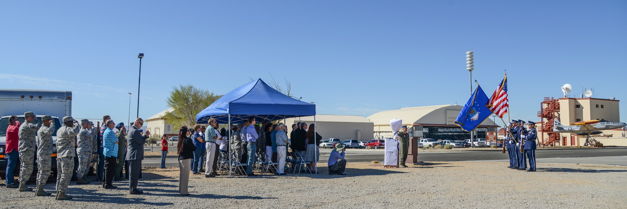 On August 7, at the intersection of Wolfe Ave. and South Muroc Dr., a street dedication ceremony was held in honor of X-51 pilot, Maj. Gen. Robert M. White. (U.S. Air Force photo by Rebecca Amber)