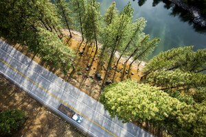 A truck drives north through Boise National Forest on Highway 55 in Idaho April 12, 2015. The three-hour drive from Mountain Home to McCall may seem long to some, but the scenery along the way could be worth the trip by itself. (Courtesy photo by Samuel Morse)