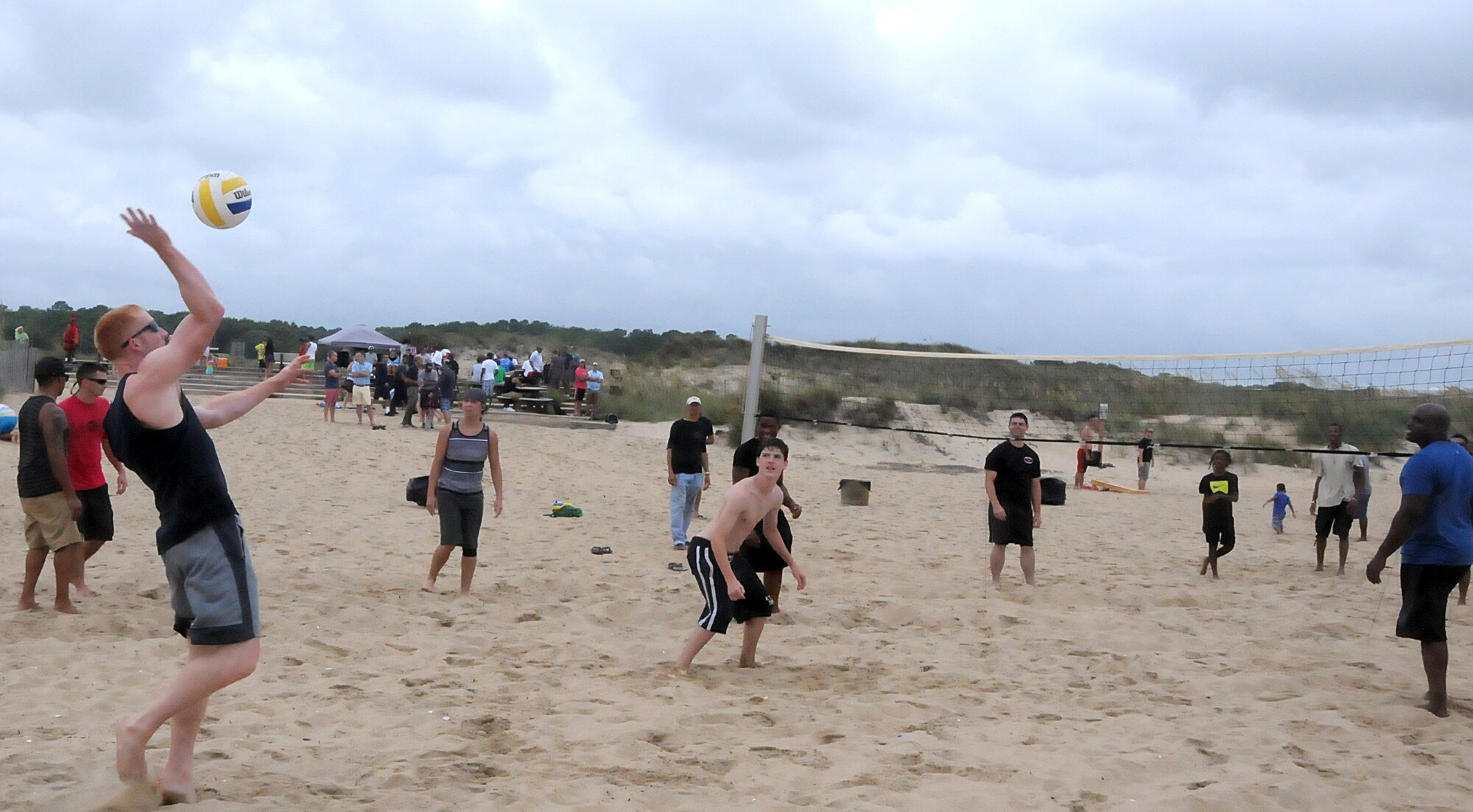 The 203rd Red Horse Squadron held their annual Family Day event at the State Military Reservation, Camp Pendleton, Virginia Beach, Virginia, August 8, 2015. Airmen took a break from normal operations and training to recognize the support family members provide to the Guard and show them what they do in their job as a Virginia Air Guard Member. Family day events included an Airman and Family Readiness Brief,  a boat regatta, lunch and numerous events on the oceanfront. (U.S. Air National Guard photo by Capt. Craig Carper/Released)
