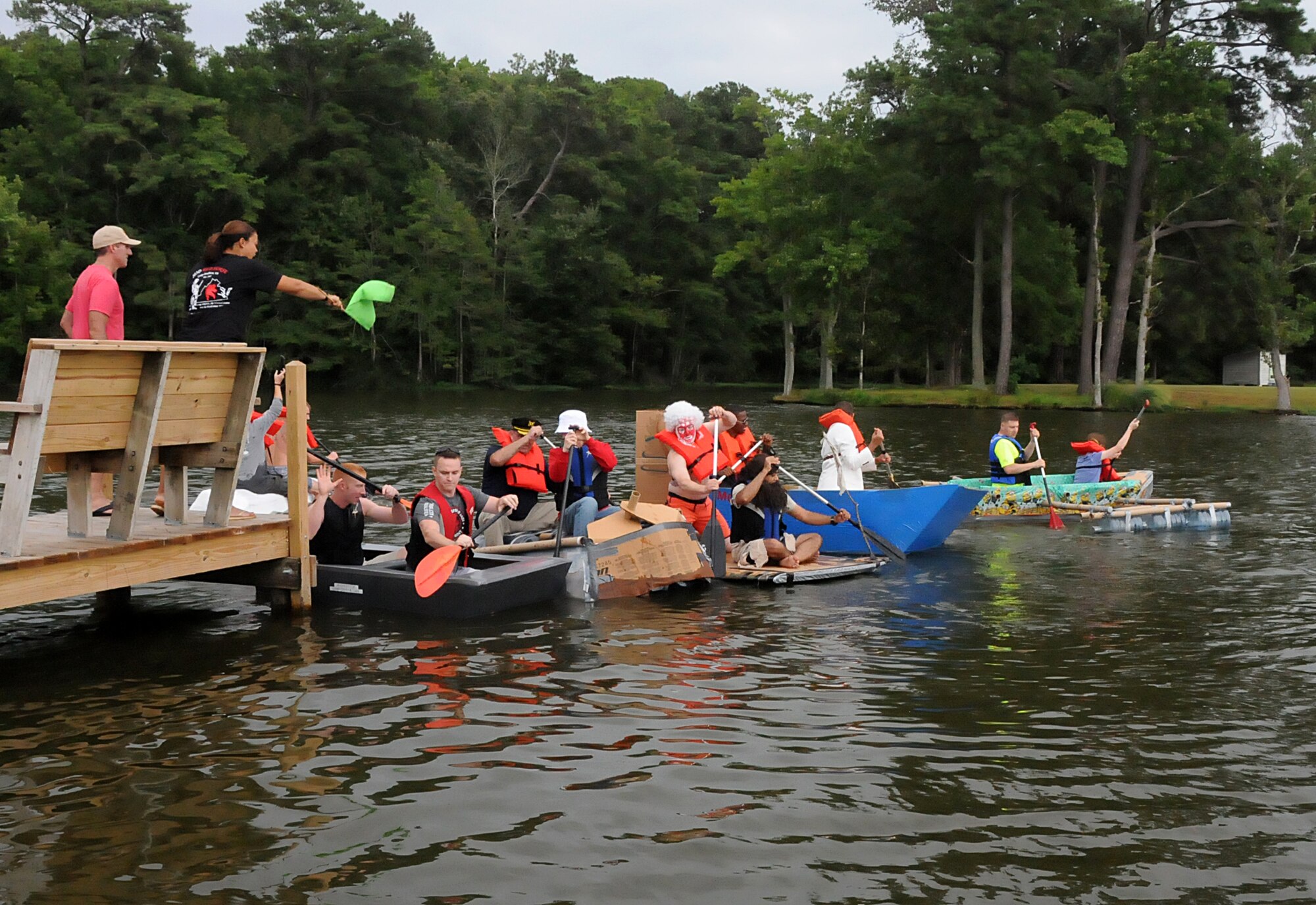 The 203rd Red Horse Squadron held their annual Family Day event at the State Military Reservation, Camp Pendleton, Virginia Beach, Virginia, August 8, 2015. Airmen took a break from normal operations and training to recognize the support family members provide to the Guard and show them what they do in their job as a Virginia Air Guard Member. Family day events included an Airman and Family Readiness Brief,  a boat regatta, lunch and numerous events on the oceanfront. (U.S. Air National Guard photo by Capt. Craig Carper/Released)
