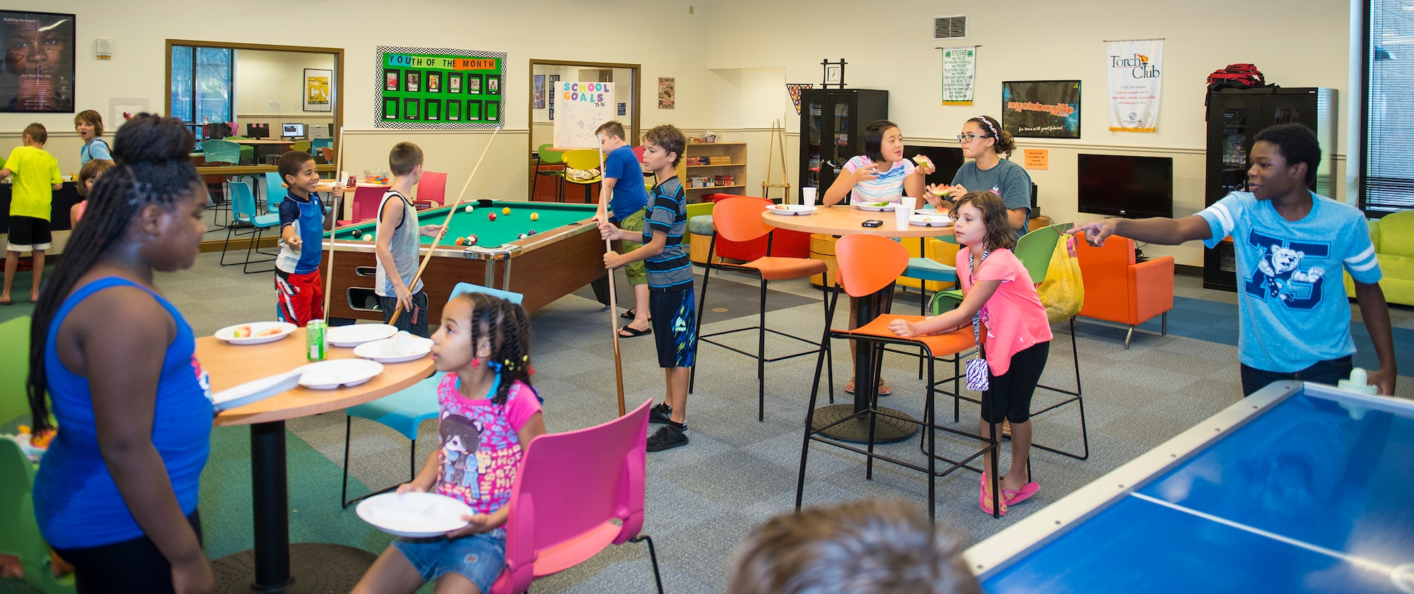 Moody’s Youth Programs students and friends attended the Back to School Bash Aug. 8, 2015, at Moody Air Force Base, Ga. Attendees got the opportunity to celebrate  the end of their summer vacation with music, snacks and games before the start of the new school year. (U.S. Air Force photo by Airman Greg Nash/Released) 