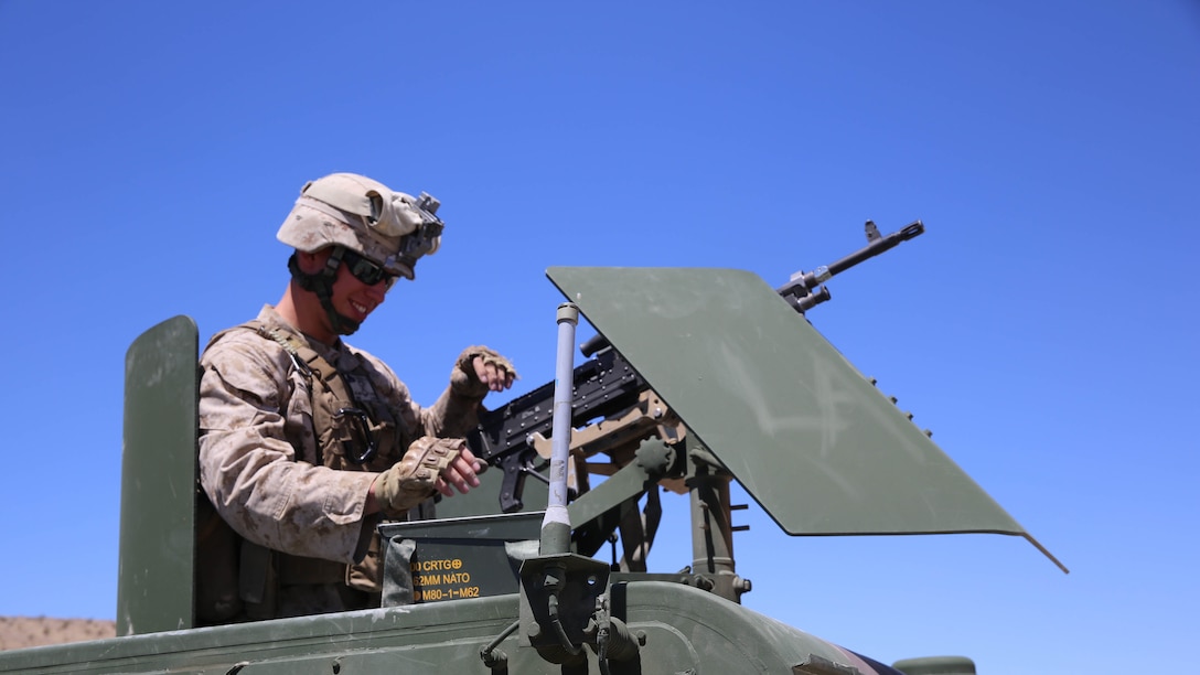 A Marine with 3rd Low Altitude Air Defense Battalion prepares a 50 Caliber sniper rifle for the live shoot on Fort Irwin, California, Aug. 10. Marines also fired stinger missiles during the five-day training exercise. 
