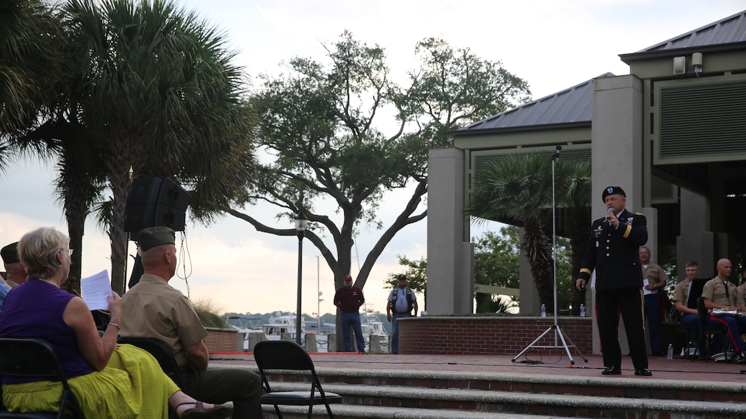 Retired Army Major General Robert Livingston Jr. speaks at a Vietnam Veterans Tribute, Aug. 8, at Waterfront Park in downtown Beaufort, S.C. The ceremony featured performances from the Parris Island Marine Corps Band as well as local performers from the Beaufort area.