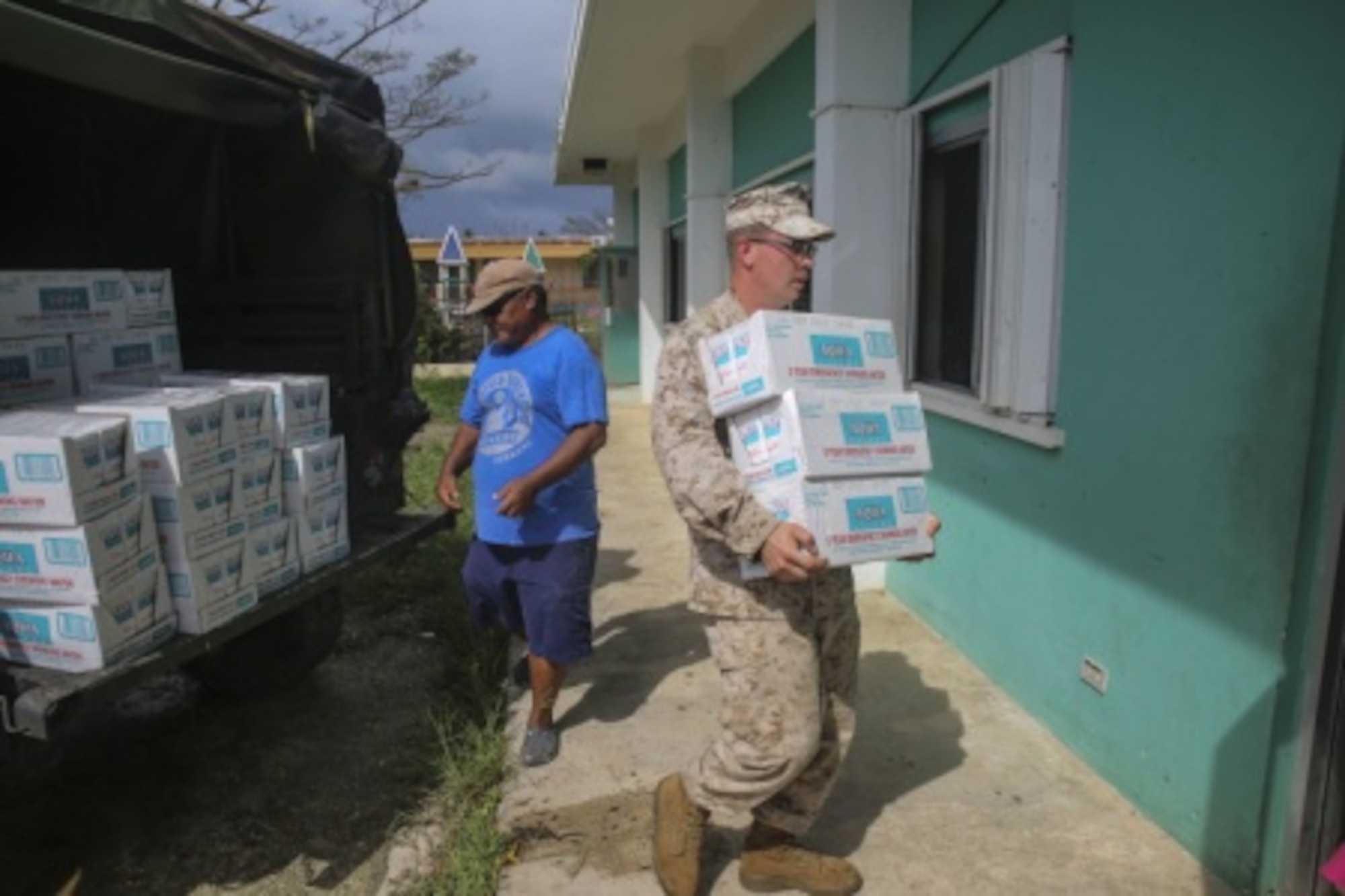 Marines hand out water