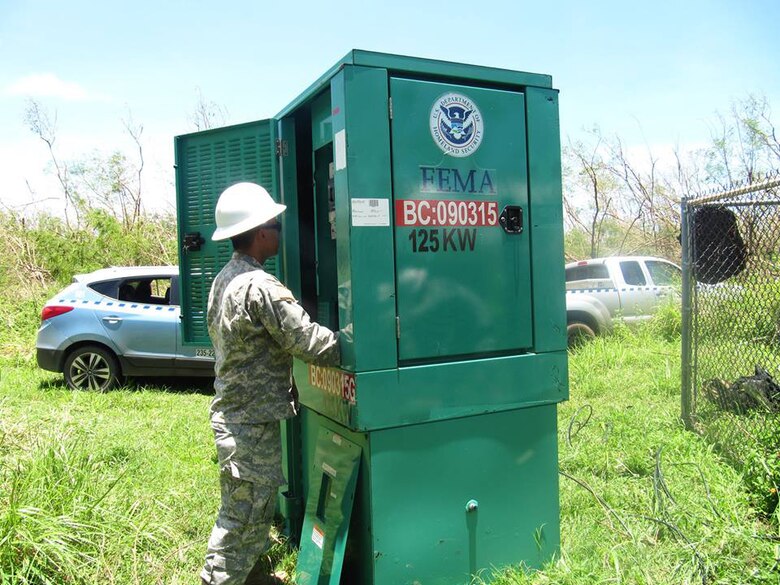 A Soldier from the U.S. Army’s 249th Engineer Battalion, U.S. Army Corps of Engineers, installs a generator to power water pumps in Saipan as part of the federal response to Typhoon Soudelor. The 249th Engineer Battalion, contractors, and commonwealth and local entities are assessing, installing, and maintaining emergency generators at critical facilities, especially at wells to ensure that residents of Saipan get a much needed supply of drinking water. The 249th , along with a Power Planning Response Team from the Corps’ Honolulu District, is on the ground now, making a huge difference, and includes specialists for contracting, liaisons, mission management, data management, logistics, and quality assurance. One Team – Building Strong®!