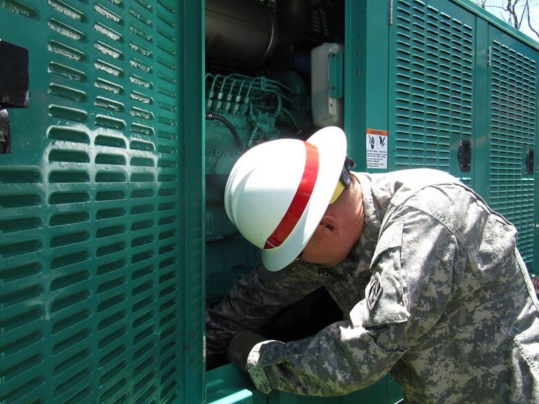 A Soldier from the U.S. Army’s 249th Engineer Battalion, U.S. Army Corps of Engineers, installs a generator to power water pumps in Saipan as part of the federal response to Typhoon Soudelor. The 249th Engineer Battalion, contractors, and commonwealth and local entities are assessing, installing, and maintaining emergency generators at critical facilities, especially at wells to ensure that residents of Saipan get a much needed supply of drinking water. The 249th , along with a Power Planning Response Team from the Corps’ Honolulu District, is on the ground now, making a huge difference, and includes specialists for contracting, liaisons, mission management, data management, logistics, and quality assurance. One Team – Building Strong®!