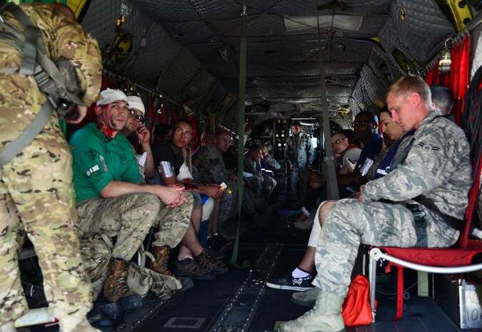 Airmen at Malmstrom Air Force Base, Mont., participate in a Major Accident Response Exercise August 10, 2015. Airmen worked together with the Montana National Guard to medically airlift simulated casualties to an off-base location. (U.S. Air Force photo/Airman 1st Class Magen M. Reeves)