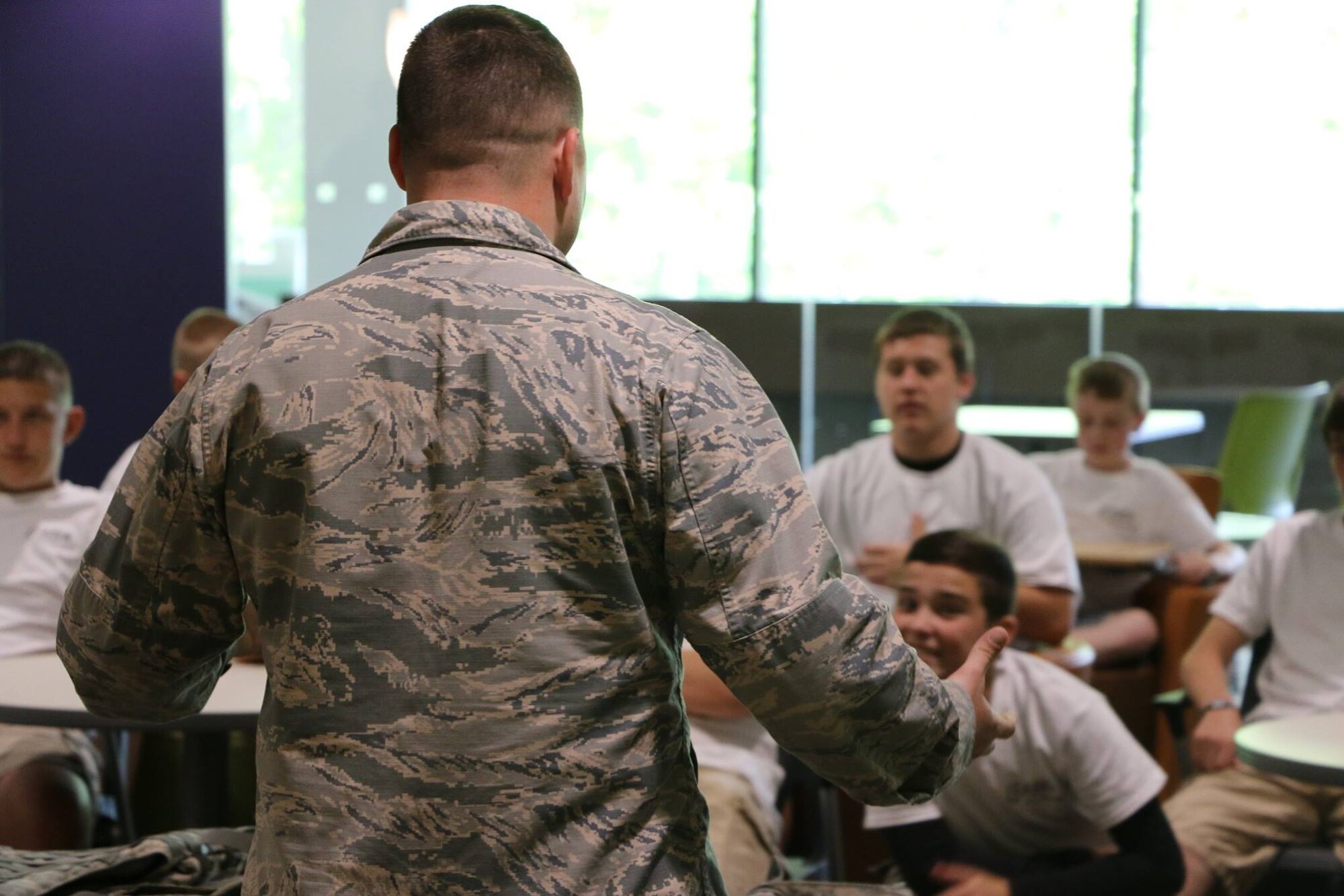 Members of the 179th Airlift Wing participate in a program called Leader Richland at North Central State College in Mansfield, Ohio, May 19, 2015. The Richland Community Development Group’s program aims to inspire 7th and 8th graders to reach their full potential as future community leaders.  (U.S. Air National Guard photo by Tech. Sgt. Joe Harwood\Released)