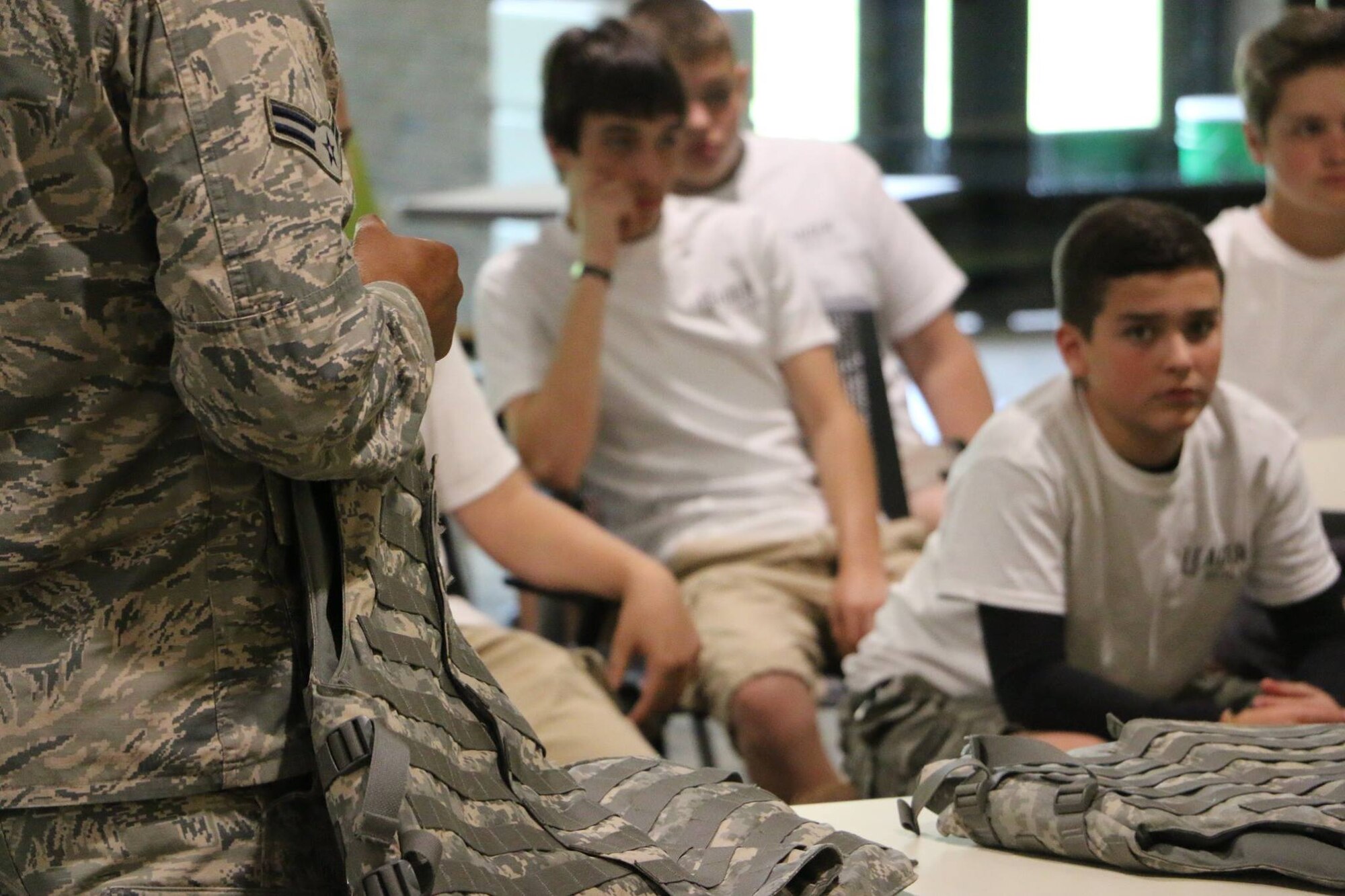 Members of the 179th Airlift Wing participate in a program called Leader Richland at North Central State College in Mansfield, Ohio, May 19, 2015. The Richland Community Development Group’s program aims to inspire 7th and 8th graders to reach their full potential as future community leaders.  (U.S. Air National Guard photo by Tech. Sgt. Joe Harwood\Released)