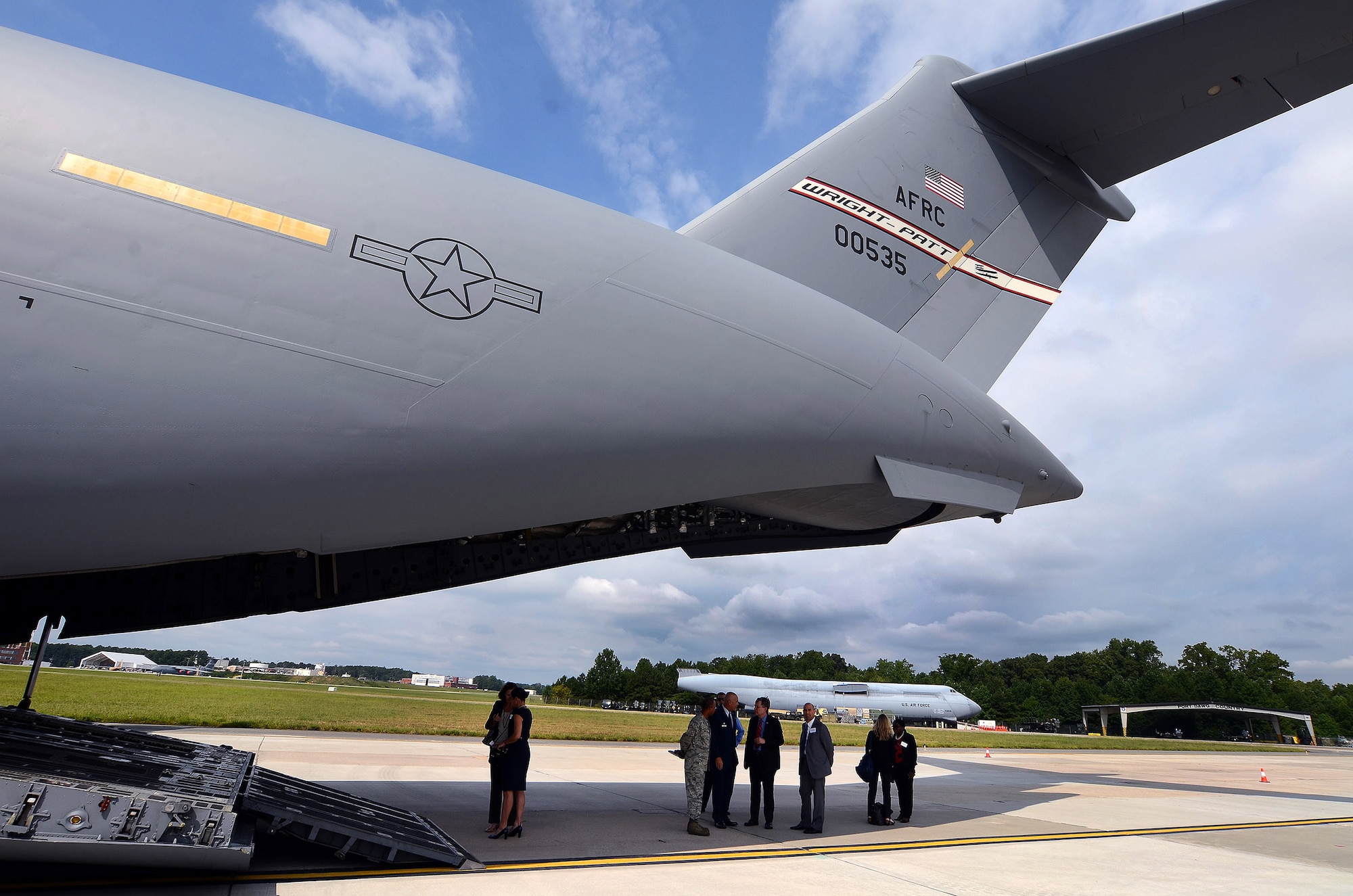 The second Containerized Biocontainment Systems unit is positioned on a U.S. Air Force C-17 to show how the unit could be airlifted to anywhere in the world if needed; Dobbins Air Reserve Base, Ga., Aug. 11, 2015. The two Containerized Biocontainment units were built by MRIGlobal through a partnership with the U.S. State Dept. and the Paul G. Allen Ebola Program to be positioned at Dobbins ARB, ready for future. (U.S. Air Force photo/ Brad Fallin)