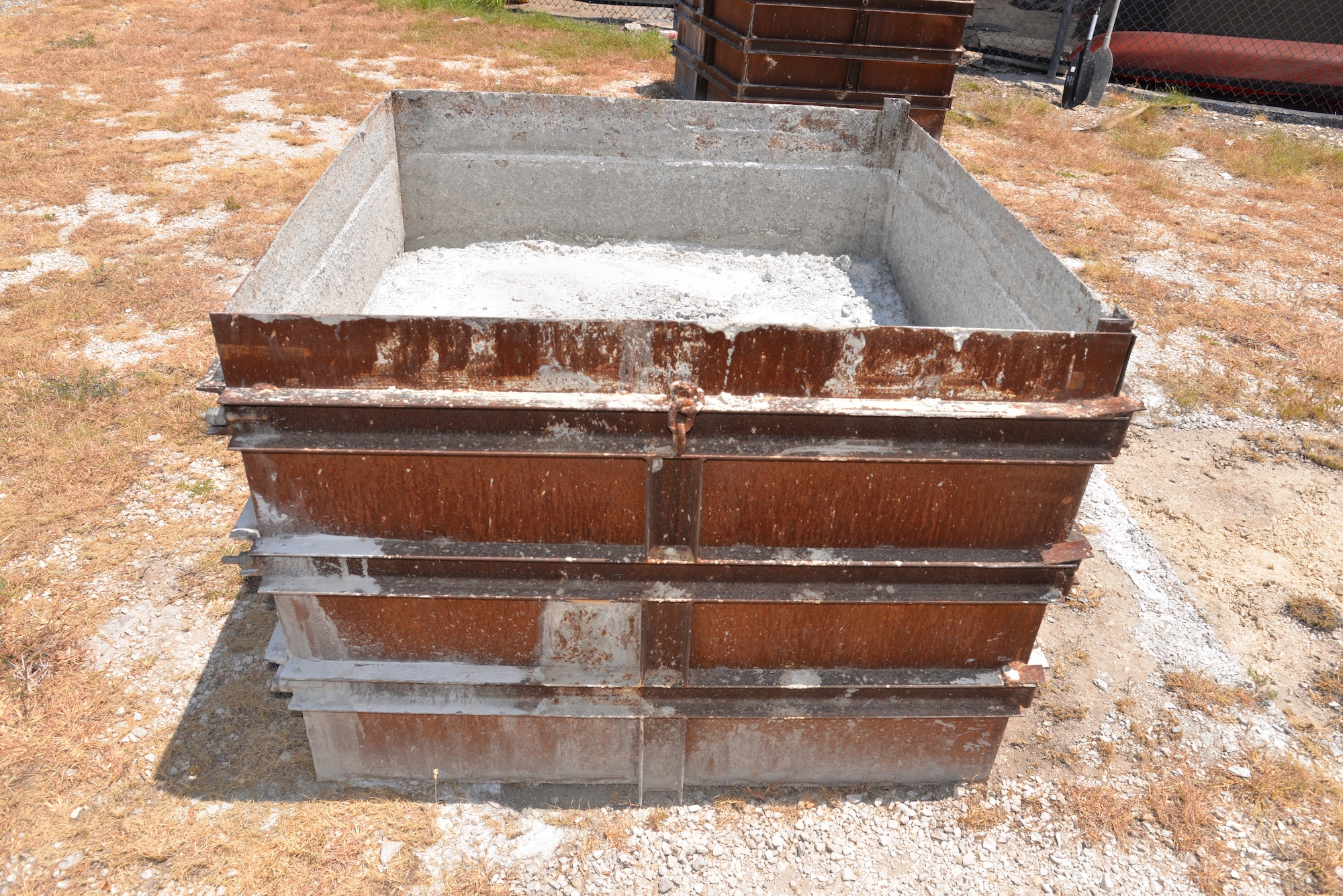 A concrete block sets at the Laughlin Southwinds Marina Aug. 6, 2015. The marina with the assistance of the National Park Services is currently molding the concrete to help anchor, extend and mend the dock. (U.S. Air Force photo by 2nd Lt Jhanelle Haag)(Released)