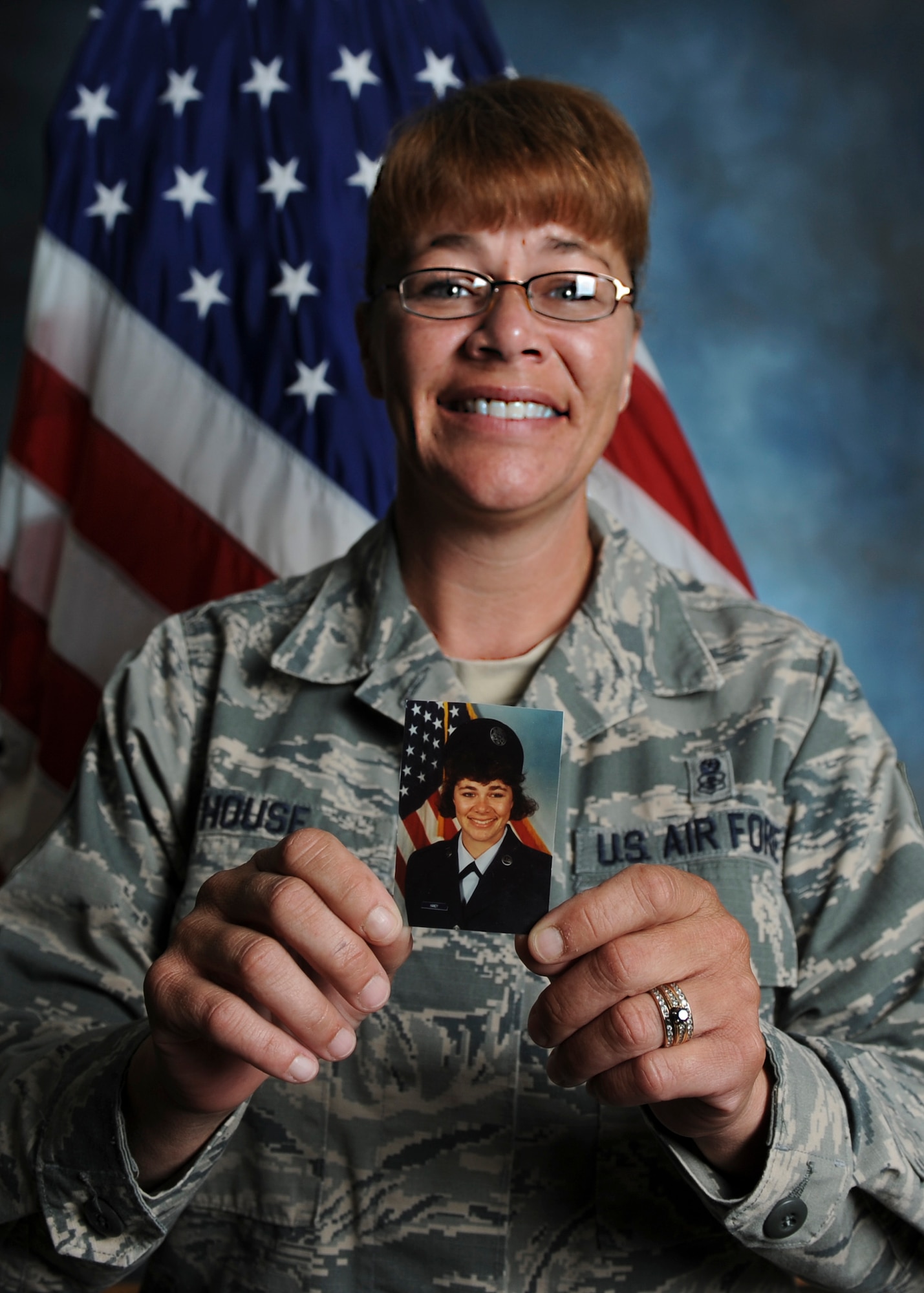 Chief Master Sgt. Tracey House, 28th Medical Group superintendent, shares a photo of herself taken as a new Airman shortly after completing basic military training. Needing some structure in her life, House decided to join the U.S. Air Force in October 1989 and says it was one of the best decisions she has made in her life. (U.S. Air Force photo by Senior Airman Anania Tekurio/Released)
