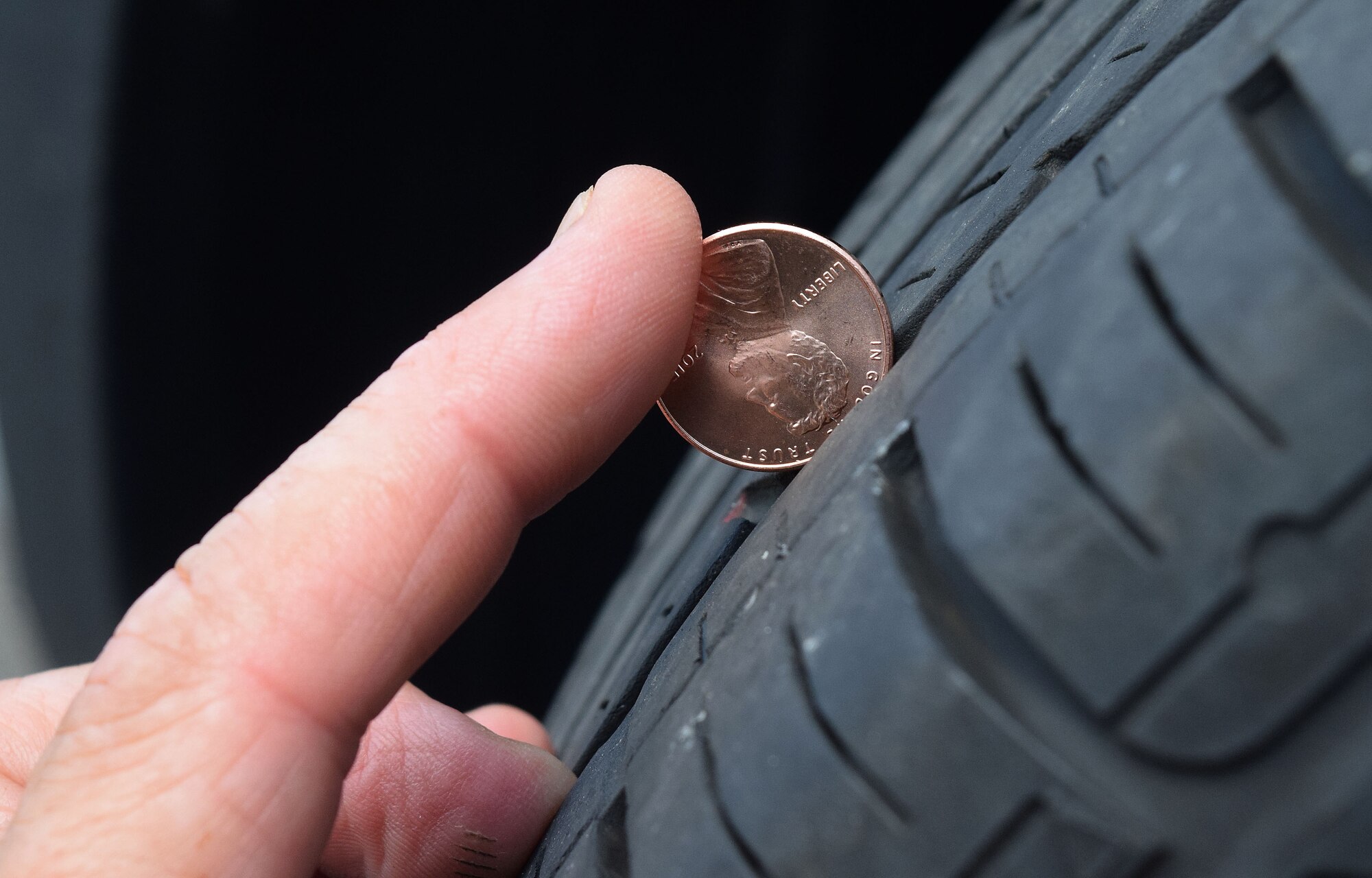 HORSHAM AIR GUARD STATION, Pa. -- If Abraham Lincoln's head is fully visible, as in this image, your tire is due replacement. (U.S. Air National Guard photo by Master Sgt. Christopher Botzum/Released)