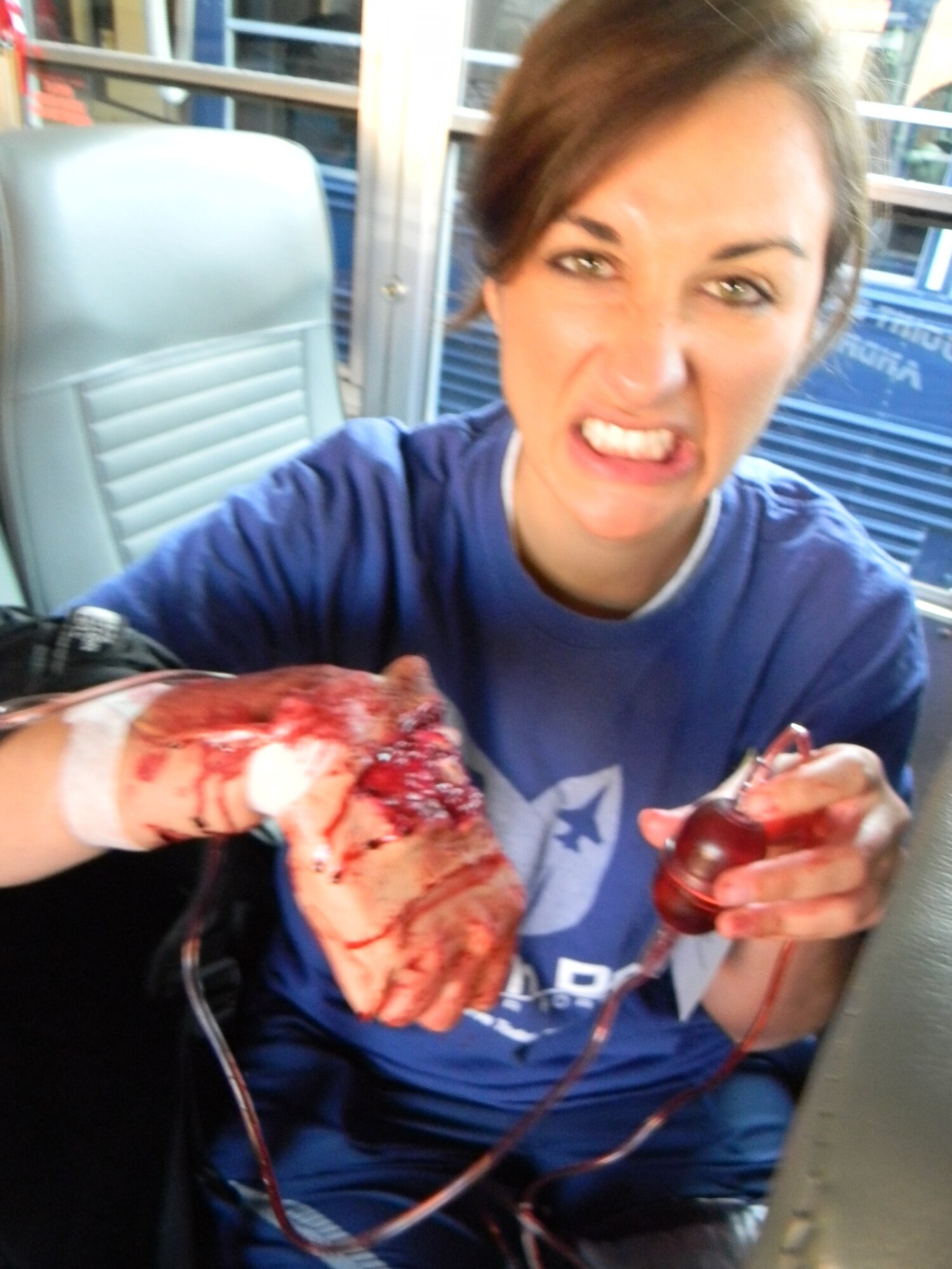EXERCISE EXERCISE EXERCISE   No one is really hurt. The 79th Medical Wing Moulage team did a great job on the volunteers to make it look like they were injured. They are all smiles as they prepare to be bused to the location. More photos coming later today. EXERCISE EXERCISE EXERCISE
