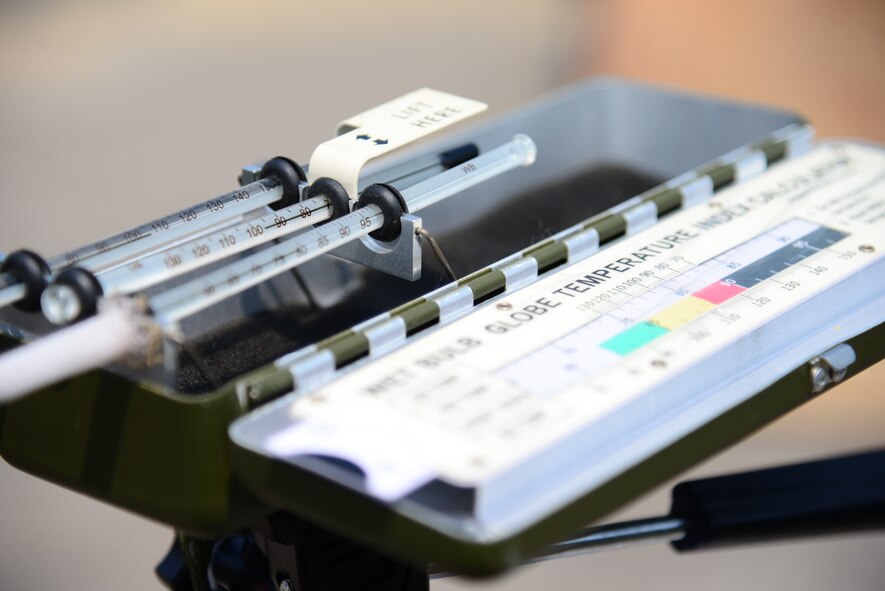 Wet bulb temperatures are closely monitored throughout the integrated base emergency response capability training exercises at Osan Air Base, Republic of Korea, Aug 4, 2015. Under black flag conditions, emergency responders are limited to working only 10 minutes inside of the suits in order to avoid health risks brought on by the extreme heat and humidity.
(U.S. Air Force photo/Staff Sgt. Amber Grimm)