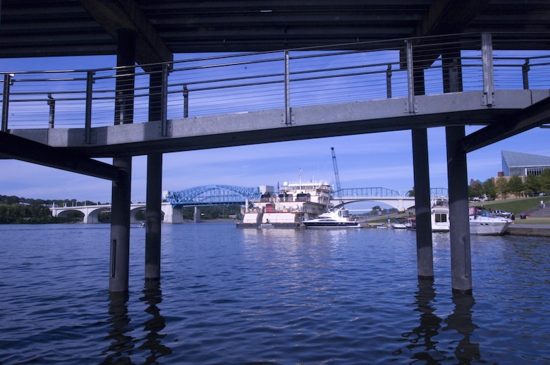 The Motor Vessel Mississippi is docked at Ross's Landing in Chattanooga, Tenn., Aug. 8, 2015. The M/V Mississippi spends more than 90 percent of its time as a working towboat, moving barges, equipment and supplies on the lower Mississippi River.  The M/V Mississippi, built in 1993 by Halter Marine, is the fifth Army Corps of Engineers towboat to bear the name.  It is the largest diesel towboat in the United States at 241-feet long, 58-feet wide and five stories high.  Three 2,100-horsepower diesel engines power the vessel. The vessel is the U.S. Army Corps of Engineers’ largest diesel towboat and flagship to the Mississippi River Commission, which is inspecting Corps of Engineers projects along the Tennessee River as part of the commission’s annual low water inspection trip.