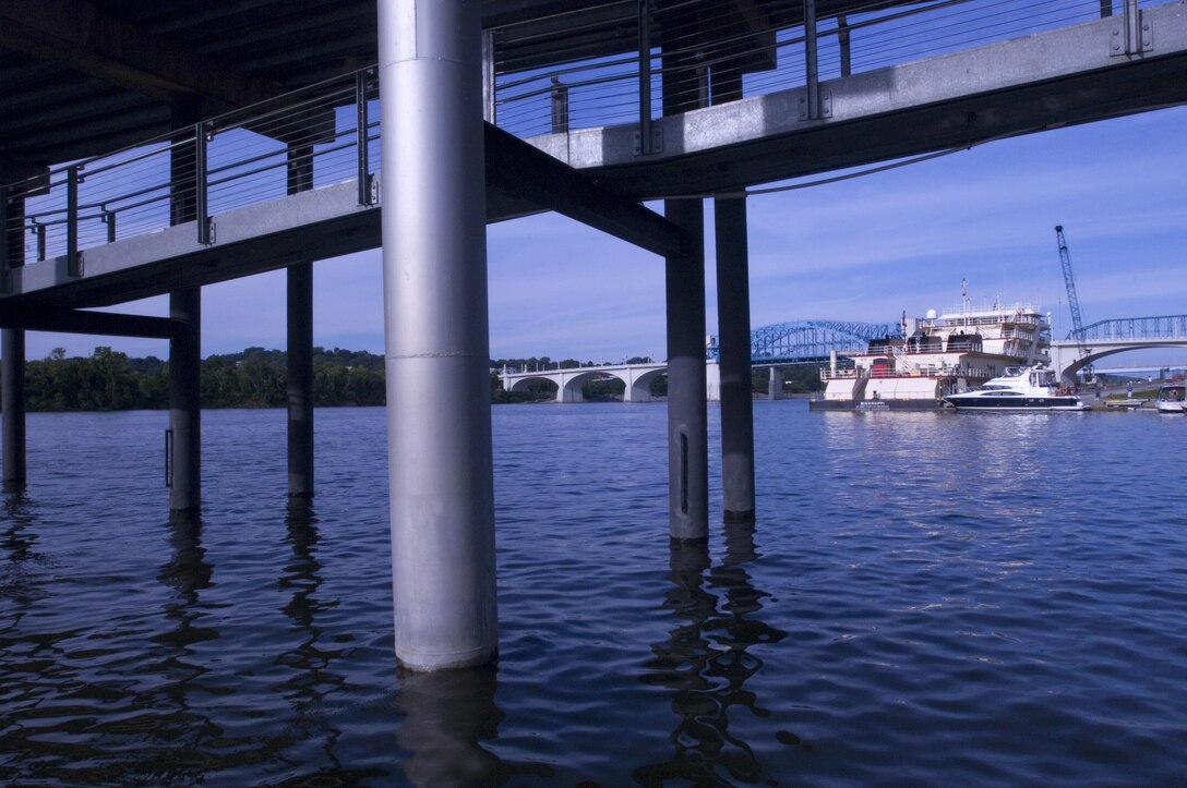 The Motor Vessel Mississippi is docked at Ross's Landing in Chattanooga, Tenn., Aug. 8, 2015. The M/V Mississippi spends more than 90 percent of its time as a working towboat, moving barges, equipment and supplies on the lower Mississippi River.  The M/V Mississippi, built in 1993 by Halter Marine, is the fifth Army Corps of Engineers towboat to bear the name.  It is the largest diesel towboat in the United States at 241-feet long, 58-feet wide and five stories high.  Three 2,100-horsepower diesel engines power the vessel. The vessel is the U.S. Army Corps of Engineers’ largest diesel towboat and flagship to the Mississippi River Commission, which is inspecting Corps of Engineers projects along the Tennessee River as part of the commission’s annual low water inspection trip.