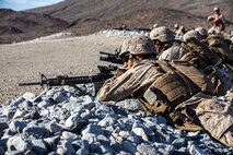 Marines with Company A, 1st Battalion, 7th Marine Regiment, provide security during a Military Operation on Urban Terrain exercise aboard Marine Corps Air Ground Combat Center Twentynine Palms, California, Aug. 11, 2015. The MOUT exercise was part of an Integrated Training Exercise that allowed the Marines with Animal Company to showcase their different capabilities in preparation for future deployments.