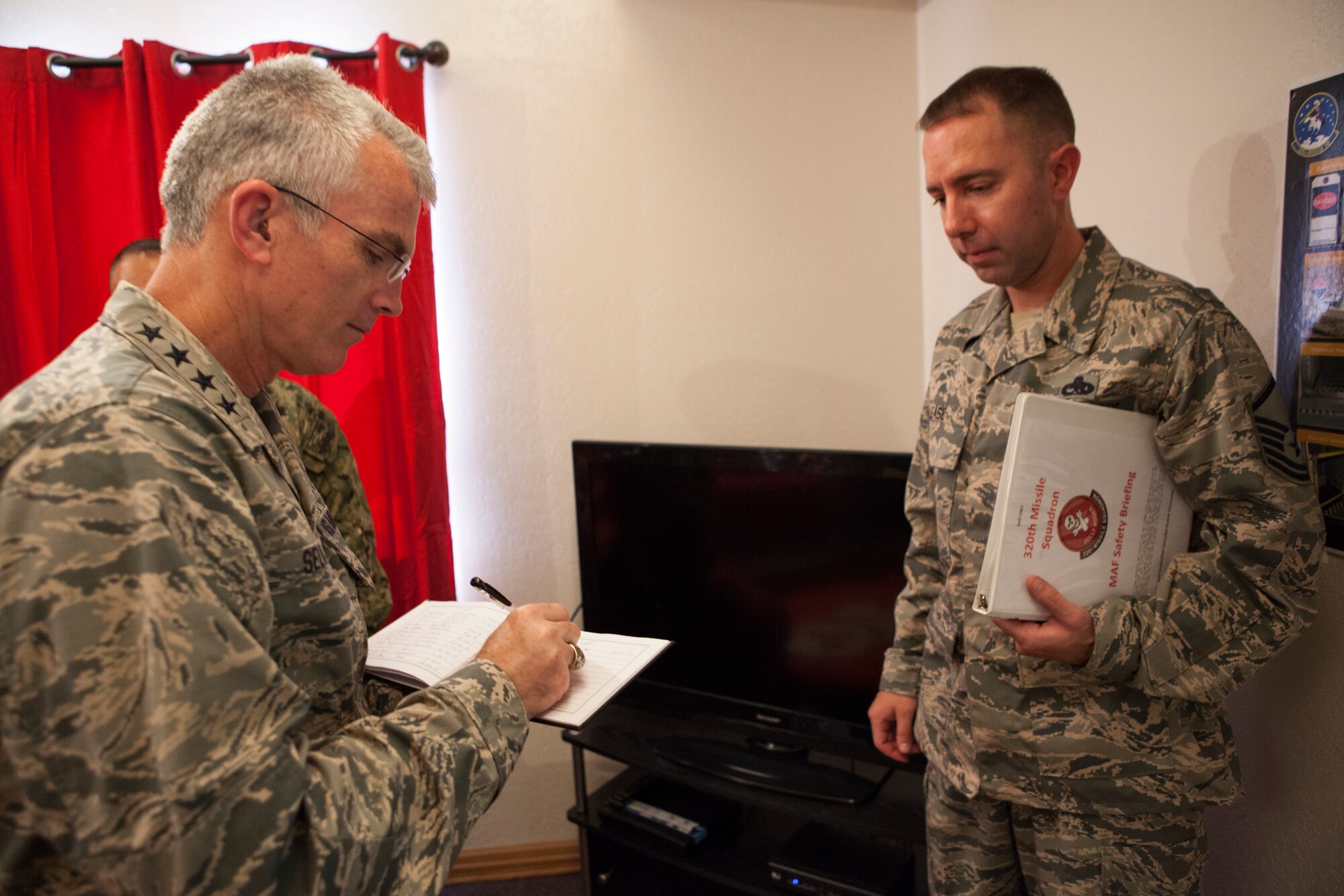 Gen. Paul J. Selva, vice chairman of the Joint Chiefs of Staff, signs the guest book at  Missile Alert Facility I-01 in Nebraska, Aug. 14, 2015. Selva was visiting F.E. Warren Air Force Base to get an operational view of the Airmen who operate and support the ICBM leg of the nuclear triad. (U.S. Air Force photo by Lan Kim)