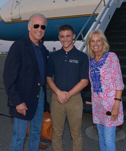 Airman 1st Class Thomas Charlton, a 628th Air Base Wing Public Affairs photojournalist, gets to experiences being on the other side of the camera with Vice President Joe Biden and his wife, Dr. Jill Biden. The Biden’s departed Joint Base Charleston Aug. 8, 2015 after being in the area on leisure. (U.S. Air Force / courtesy photo)