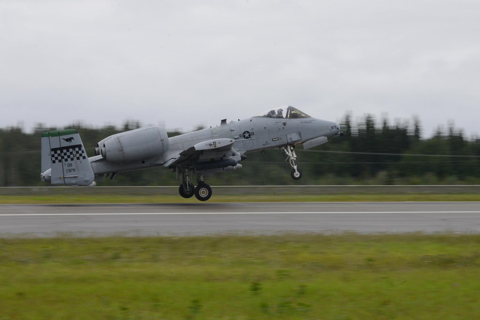 A U.S. Air Force A-10 Thunderbolt II assigned to the 25th Fighter Squadron, Osan Air Base, Republic of Korea, takes off from Eielson Air Force Base, Alaska, Aug. 10, 2015, during RED FLAG-Alaska 15-3. RF-A is a series of Pacific Air Forces commander-directed field training exercises for U.S. and partner nation forces, providing combined offensive counter-air, interdiction, close air support and large force employment training in a simulated combat environment. (U.S. Air Force photo by Senior Airman Ashley Nicole Taylor/Released)