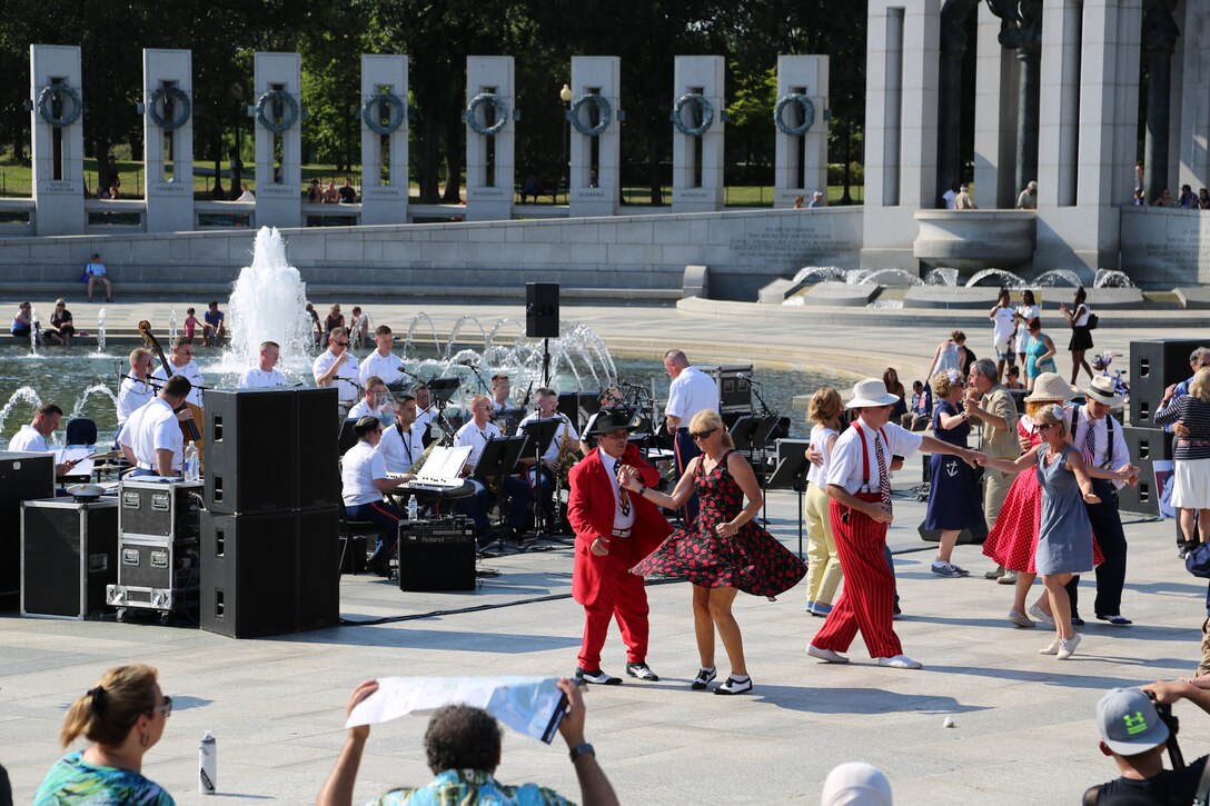 On Aug. 16, 2015, the U.S. Marine Big Band performed at the National World War II Memorial in Washington, D.C., in commemoration of the 70th anniversary of the end of World War II.  (U.S. Marine Corps photo by Staff Sgt. Rachel Ghadiali/released)